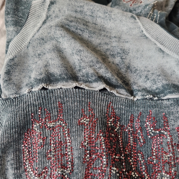 Vintage Y2K Ed Hardy Rhinestone Skull Hoodie Long sleeve Women Small Grunge Top - Picture 11 of 11